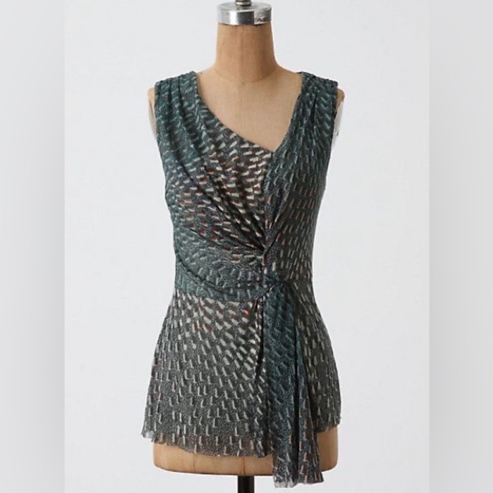 Anthropologie Deletta Teal Twist Front ‘Regroup’ Mesh Top